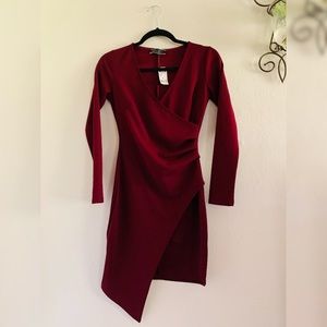 NWT Wine Long-Sleeve Wrap Mini Dress.